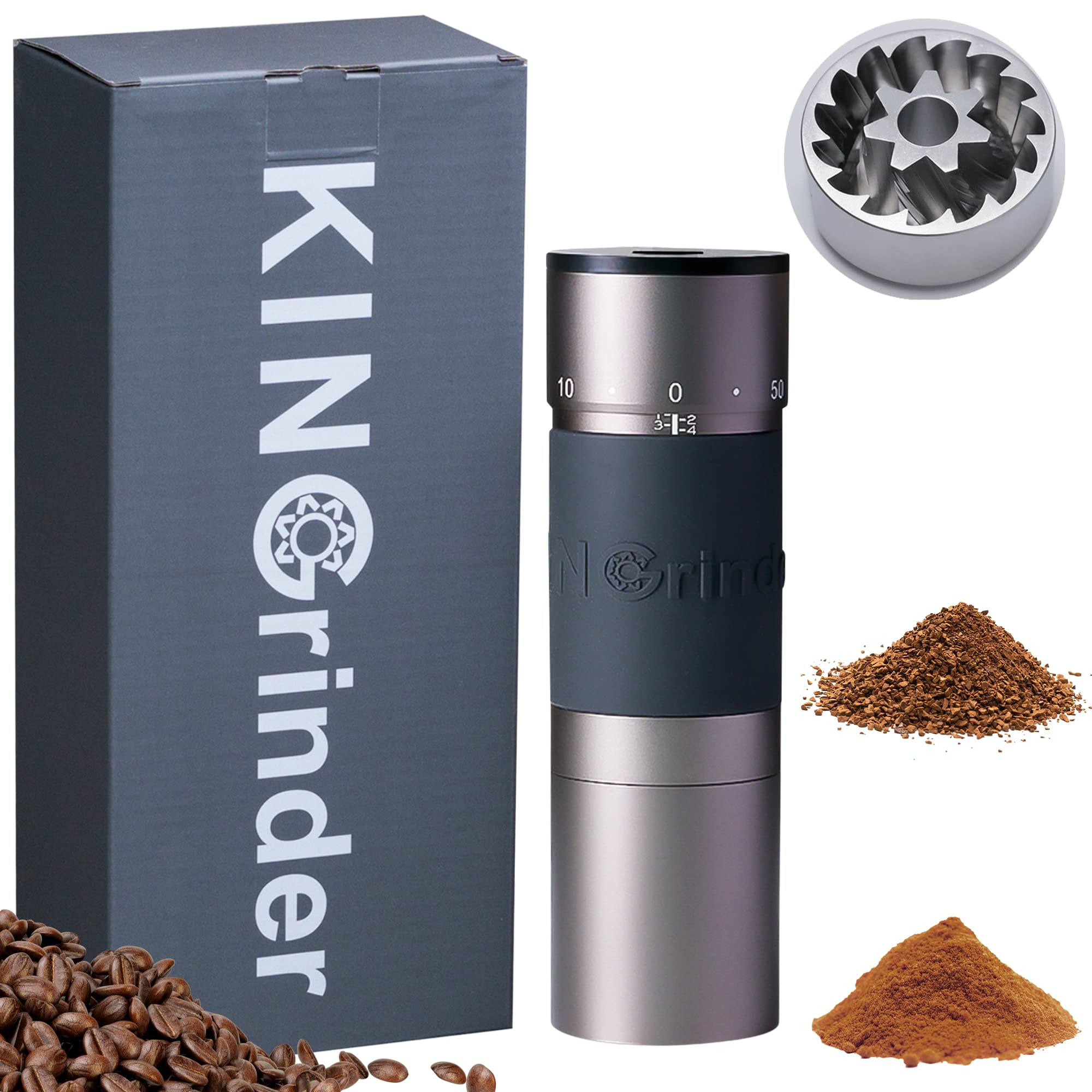 KINGrinder K6 Manuelle Kaffeemühle, Iron Grey, 48mm Edelstahl-Kegelmahlwerk, 35g Kapazität