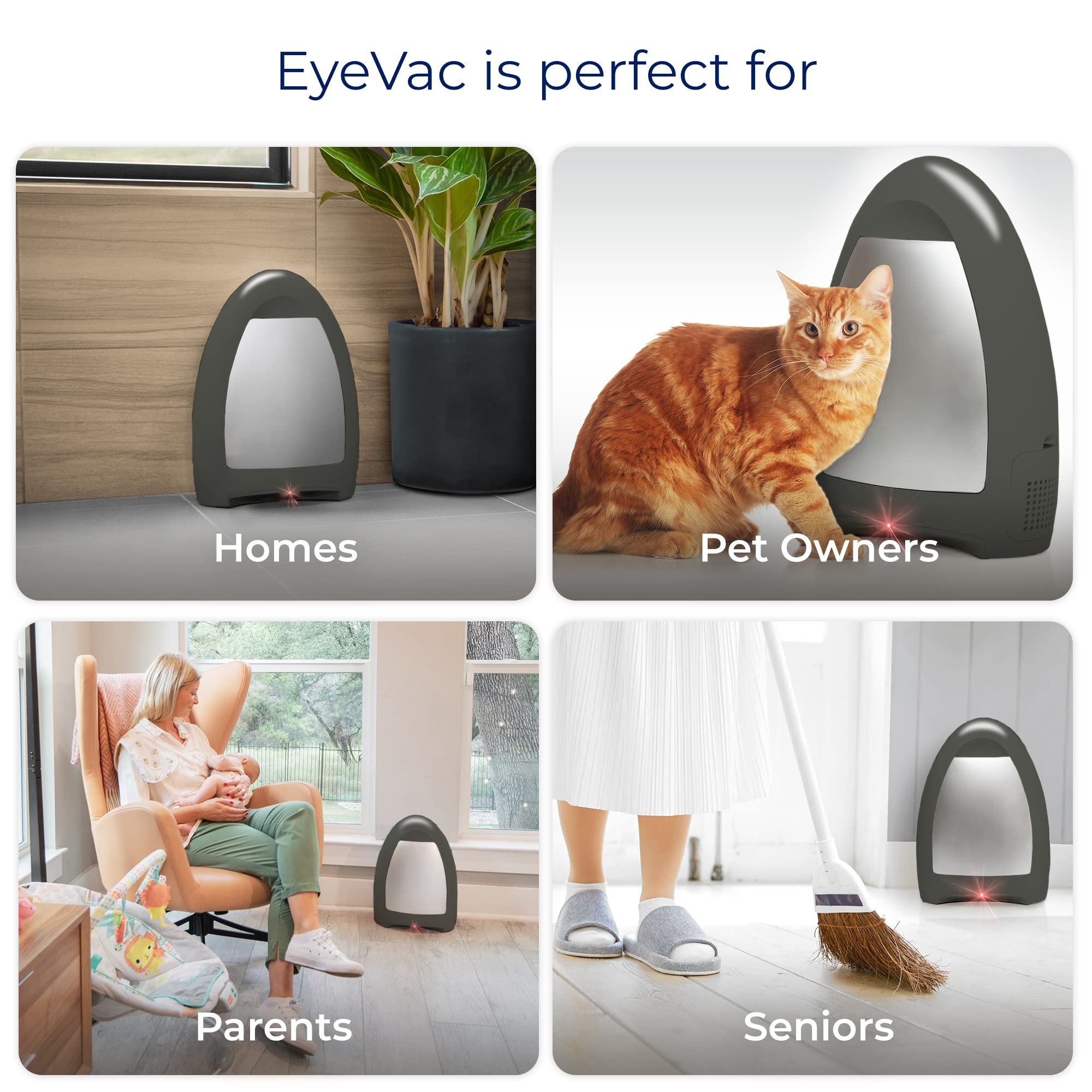 EyeVac Home Saugstation mit Sensortechnik, beutelloser Staubsauger-Kehrbesen, 1000 Watt, Silber