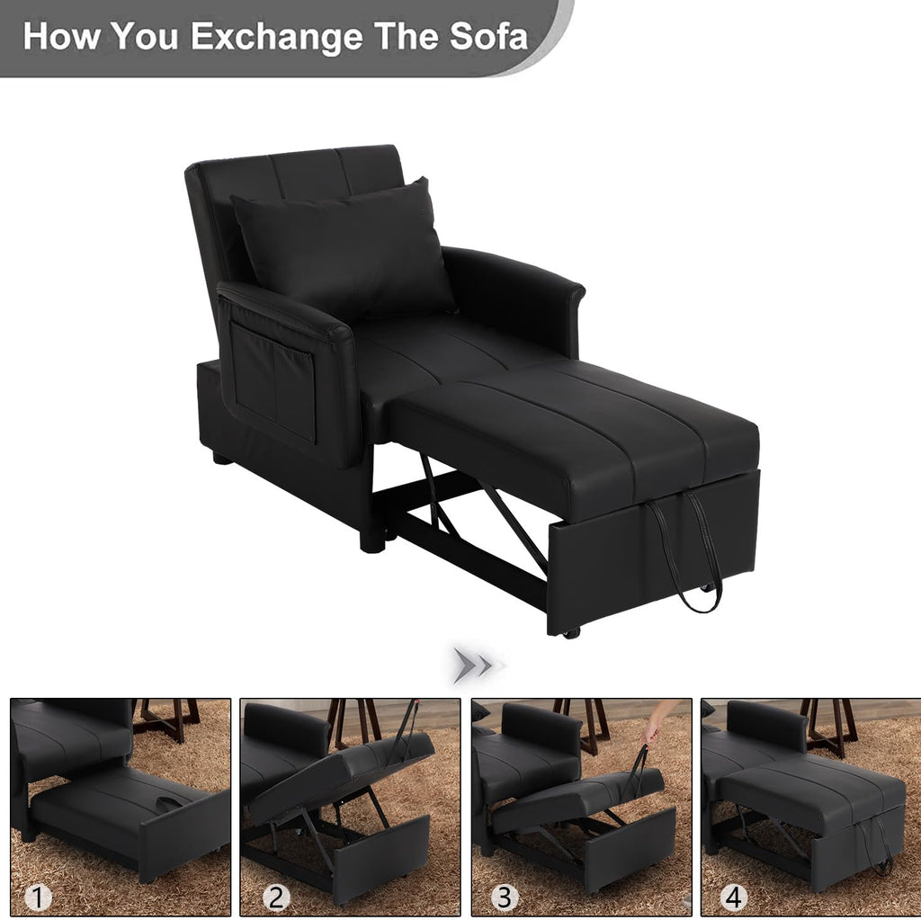 BINGTOO 3-in-1 Schlafsofa-Sessel, ausziehbares Gästebett, modern, Schwarz, 100 x 67 cm