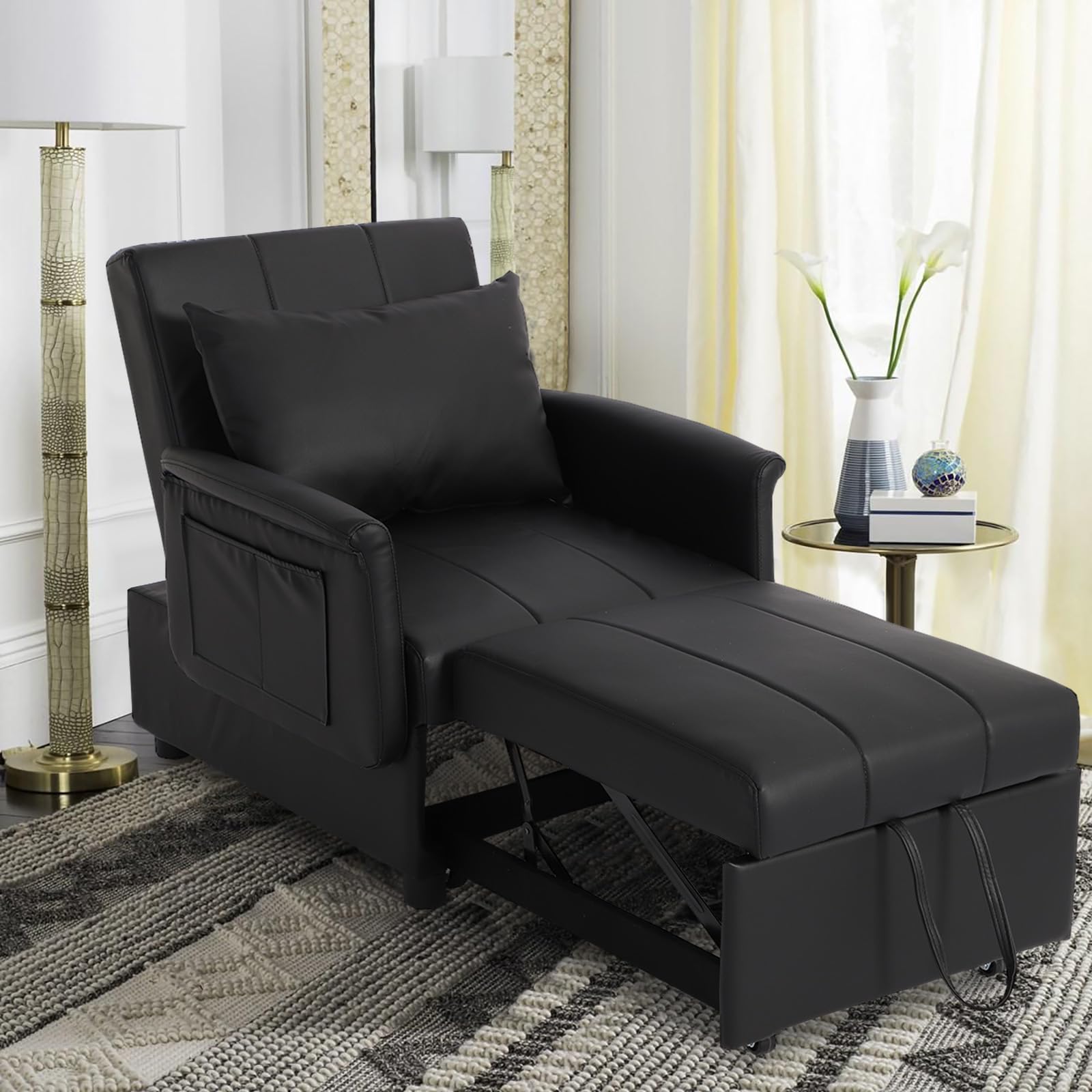 BINGTOO 3-in-1 Schlafsofa-Sessel, ausziehbares Gästebett, modern, Schwarz, 100 x 67 cm