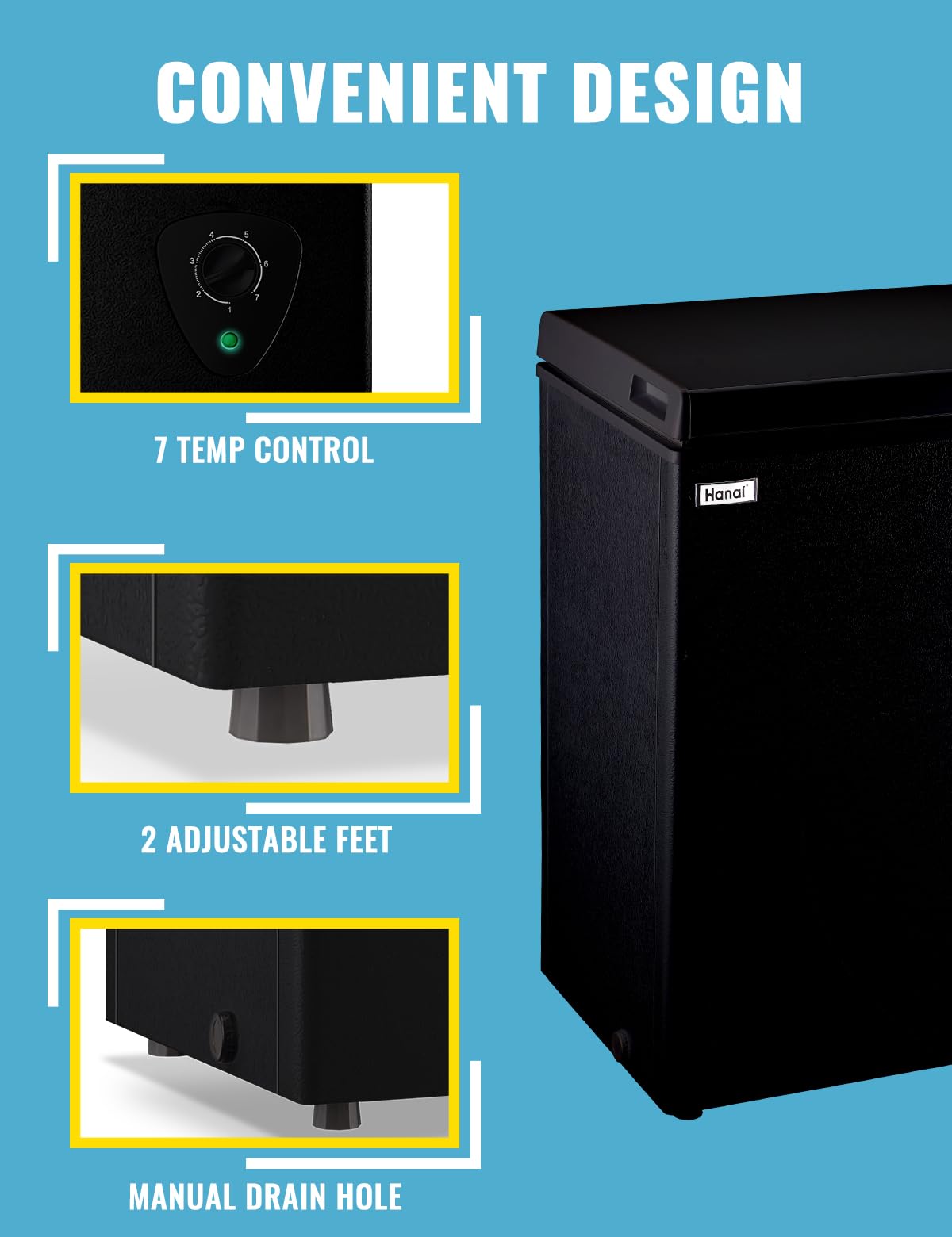 WANAI Gefriertruhe 99 Liter, 3,5 cu. ft. Mini-Gefrierschrank, 7 Temperaturstufen, leise, mit Korb